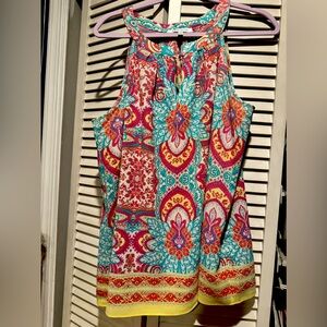 Rose + Olive Colorful Sleeveless Patterned Top